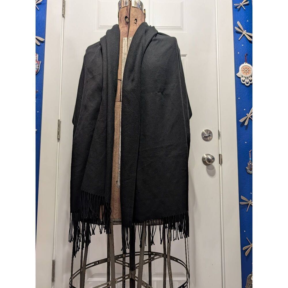 Black Cashmere Shawl Wrap 24.5x72 Soft Long Scarf Minimalist Elegant Boho Gypsy